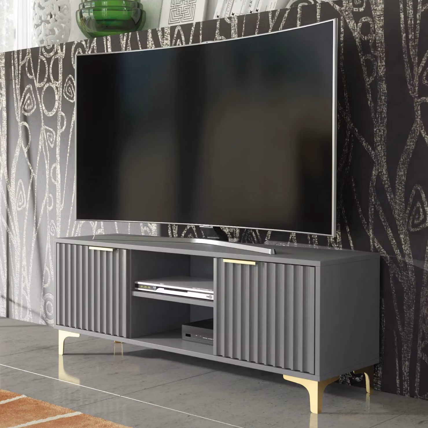 Creative Furniture Tide Crest Modern Fluted TV Unit in Gold, Grey or White, W: 120 cm, H: 45 cm, D: 35 cm – 3