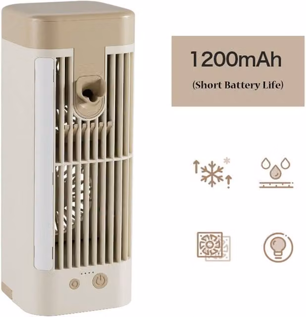 Quipulse Mini Desktop Air Cooler, 1200mAh, Yellow and Multicolour – 1