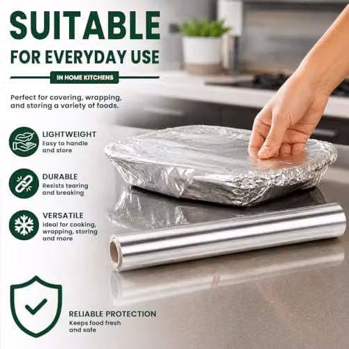 ECONX Heavy-Duty Aluminium Kitchen Foil Roll, Silver, 2 Pack – 4