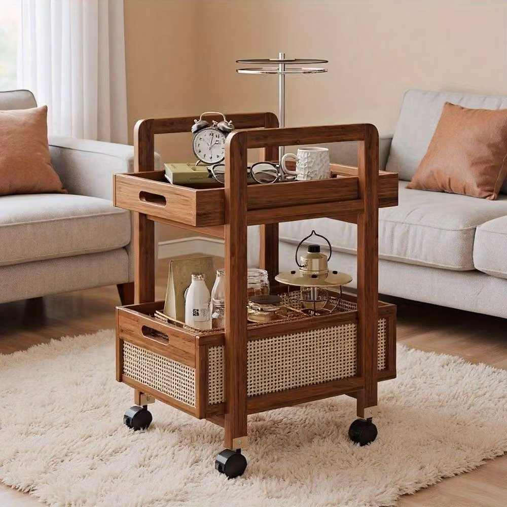 Ventryn Wooden Rolling Side Table with Castors in Brown – 3