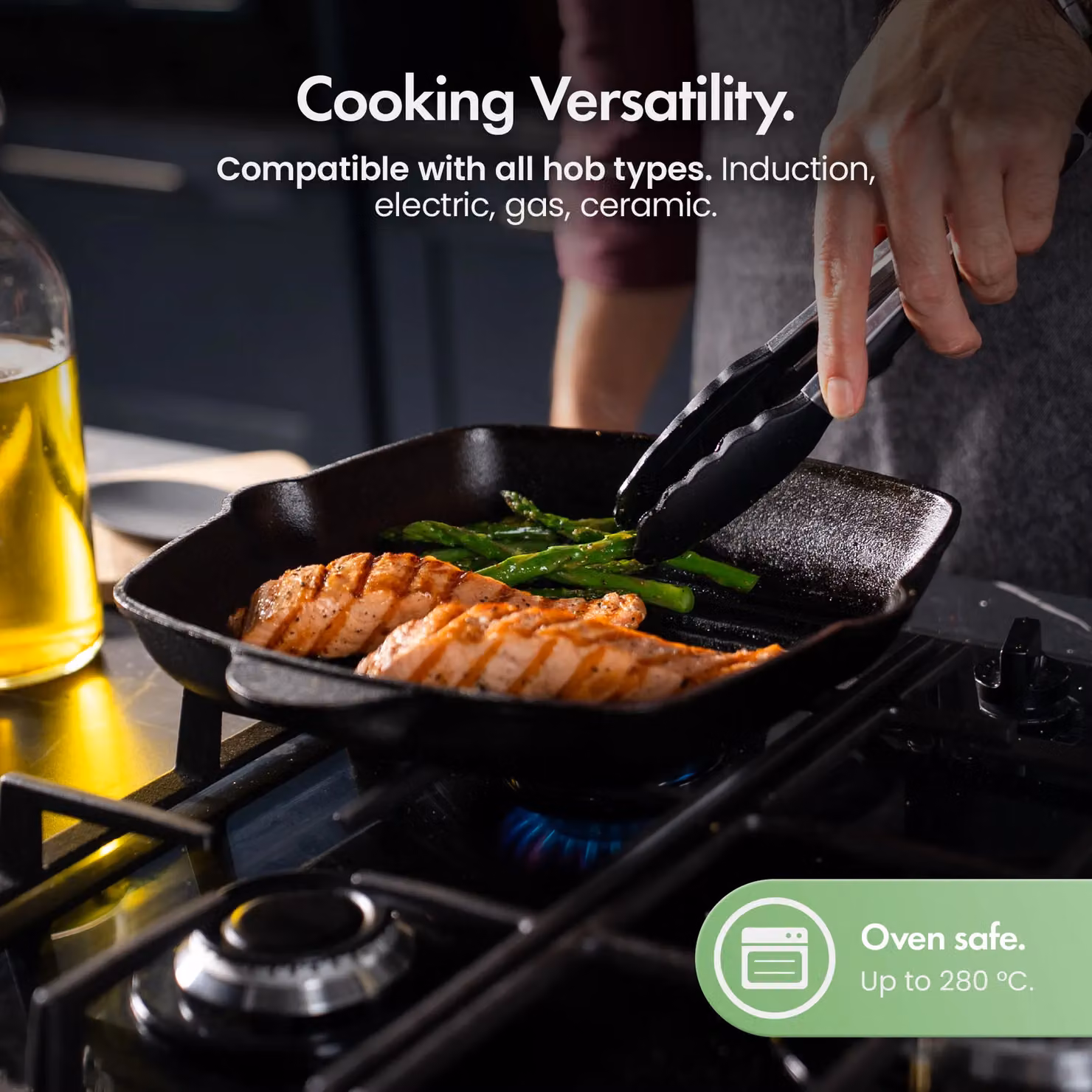 VonShef Pre-Seasoned Cast Iron Griddle Pan in Black – 3
