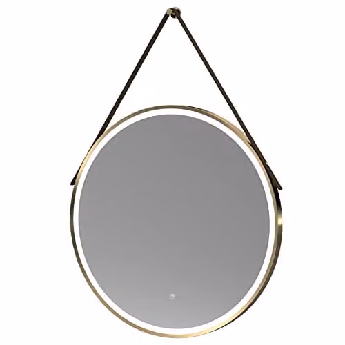 nuie LQ722 Salana Modern Round Wall Hung LED Bathroom Mirror with Touch Sensor, Brushed Brass