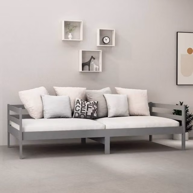 Berkfield Home Sturdy Day Bed in Grey Solid Pinewood, W/D/H: 90 x 200 cm