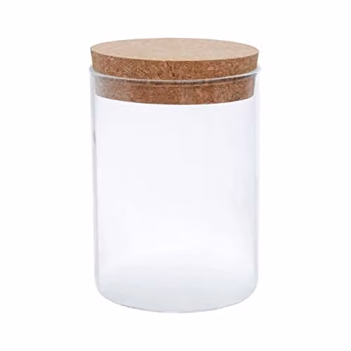 Orsina Small Transparent Glass Jar with Airtight Cork Lid and Chalkboard Label, W: 10 cm, D: 10 cm, H: 15 cm