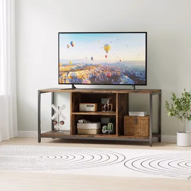 FORGEVIO Rustic Brown TV Stand and Storage Cabinet with Media Compartments, W/D/H: 110 x 40 x 50 cm – 1