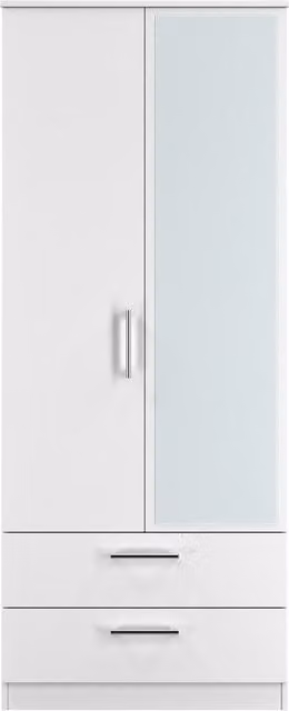 2 U Cornwall Ready Assembled 2 Door 2 Drawer Mirror Wardrobe in White