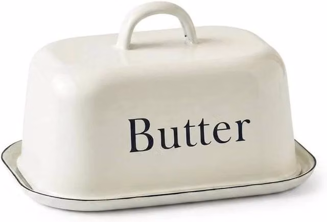 Kelvenix White Enamel Butter Dish with Loose Lid