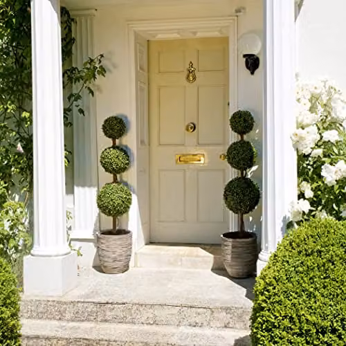 GreenBrokers Set of 2 Triple Ball Artificial Boxwood Topiary Trees, Green, Height: 120 cm – 3