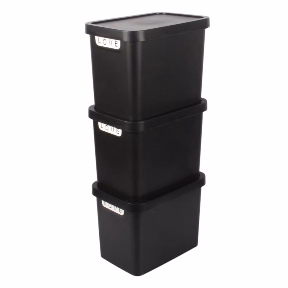 PAWNORA 3-Piece Plastic Storage Box Set with Lid, 12.5L, Black – 2