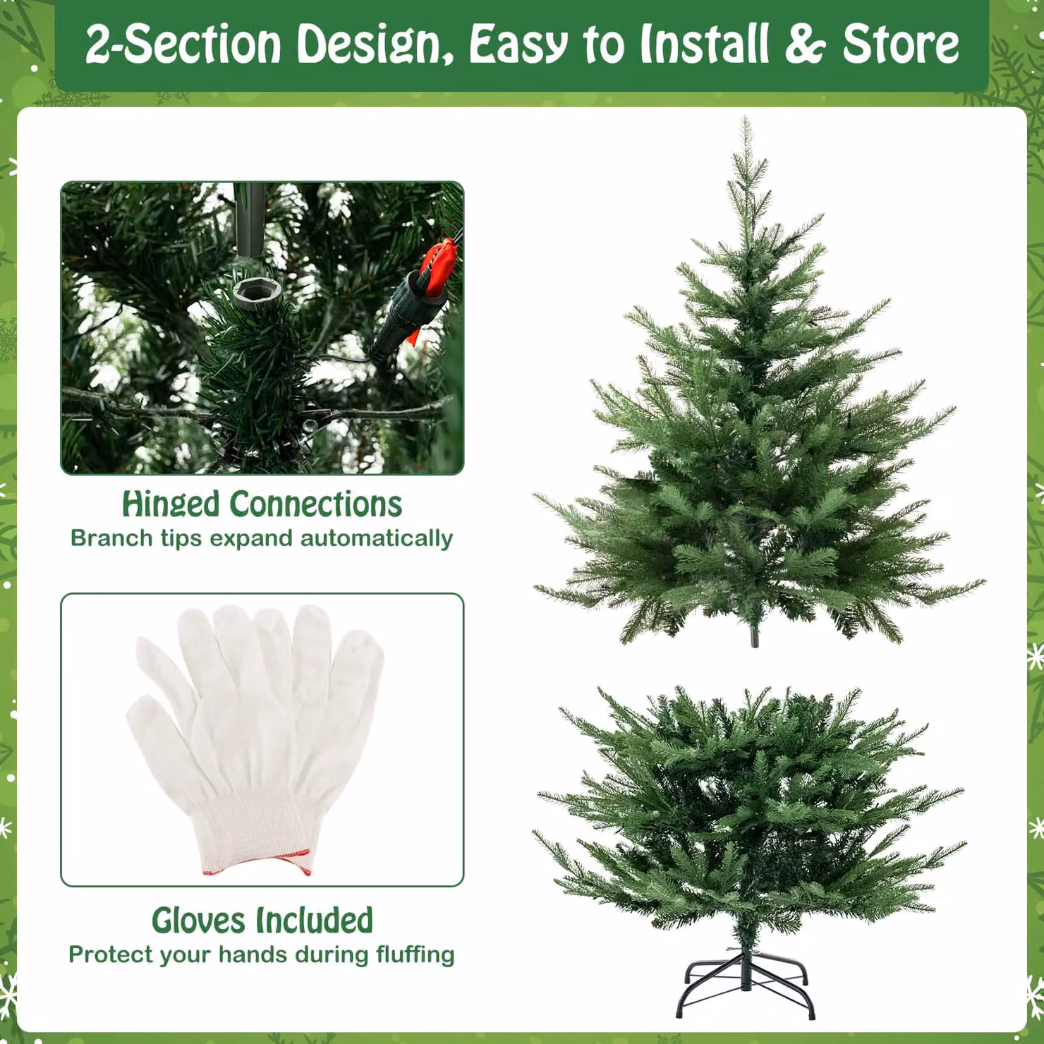 Gymax 136 cm Green Artificial Christmas Tree with 180 Warm White LED Lights – 7