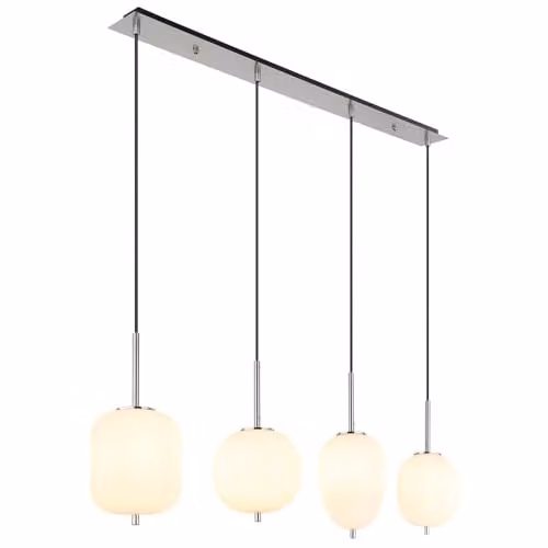 Netlighting Globo Lighting Bar Pendant Light in Silver with Glass Shades and 4x E14 Sockets, H 120 cm x W 18.5 cm x D 18.5 cm