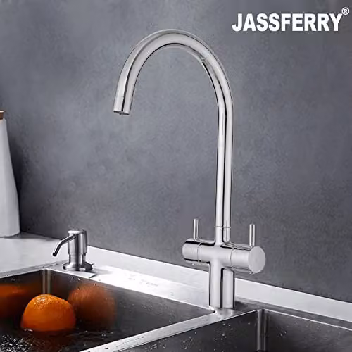 JASSFERRY Chrome Kitchen Mixer Tap with Two Handles, Swivel Spout and Brass Construction – 2