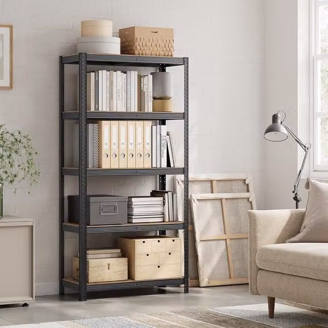 SONGMICS Heavy Duty Steel Shelving Unit with 5 Tool Free Tiers, Dark Brown, H: 180 cm, W: 90 cm
