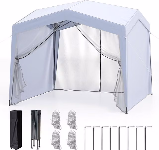 Gymax White Pop Up Canopy Tent Folding Garden Gazebo W: 302 cm, D: 302 cm, H: 265 cm