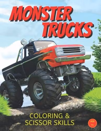 Monster Trucks Colouring and Scissor Skills Activity Book for Kids Ages 4-8+ in Multicolour