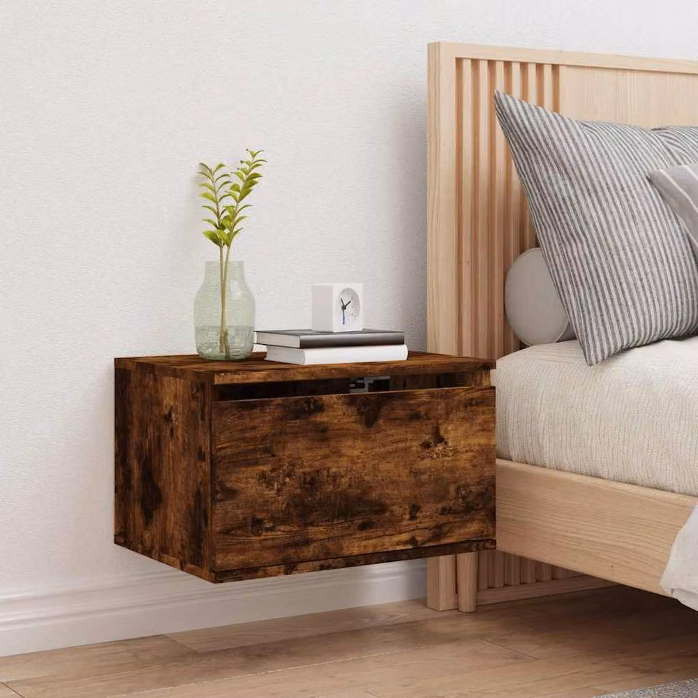 Berkfield Home Wall-mounted Bedside Cabinet with Integrated LED Lights in Smoked Oak Brown – 4