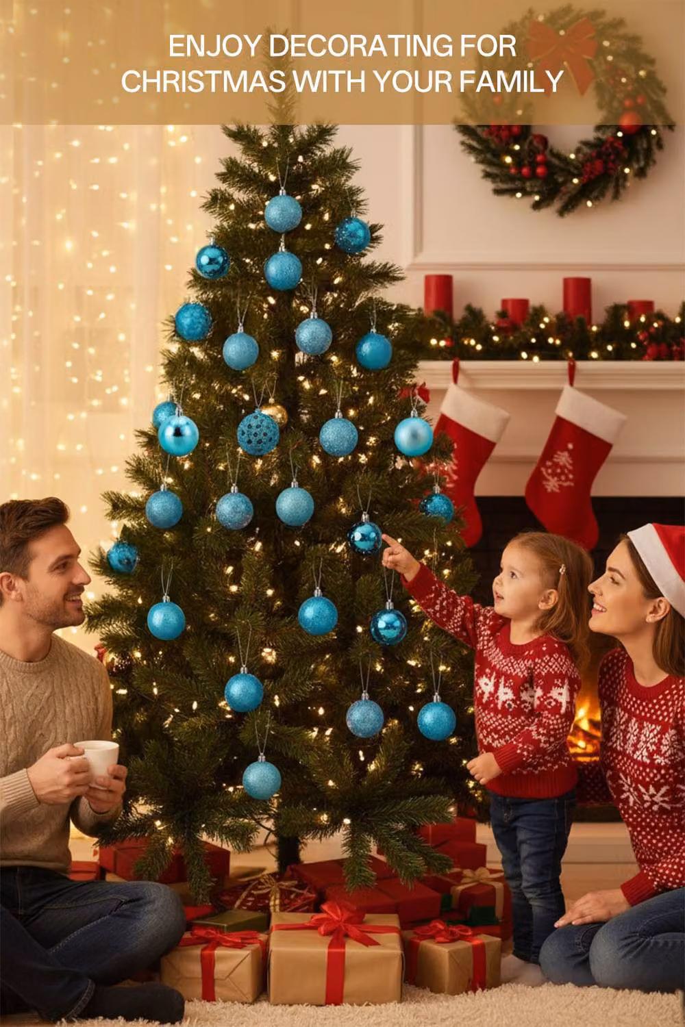 Living and Home 100-Piece Blue Christmas Bauble Ornament Set with Glitter and Geometric Cutout Designs – 3