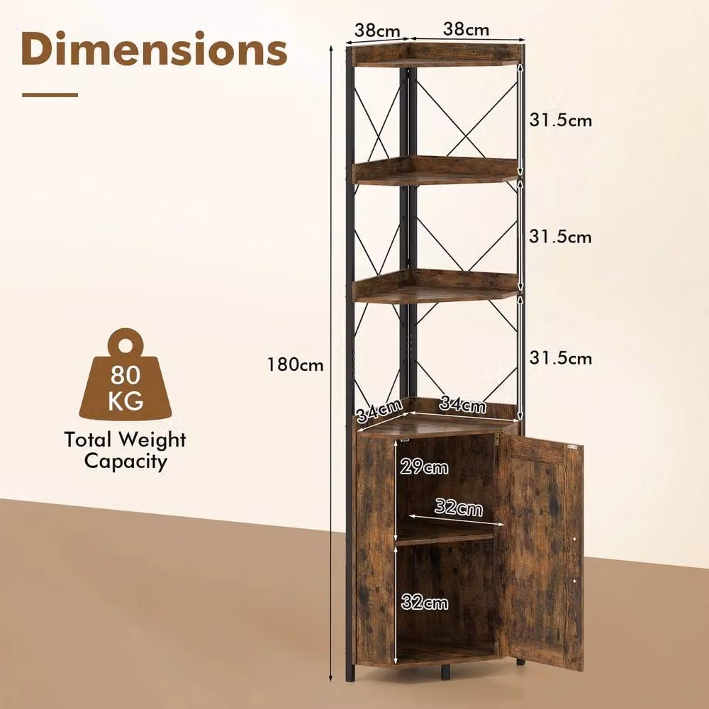 VOGREX Brown Industrial Freestanding Tall Corner Cabinet with Hinged Doors, Height: 180 cm – 2