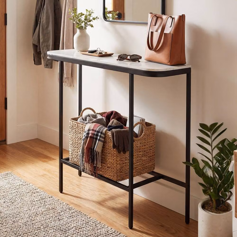 Costway Modern Hallway Console Table with Grey Faux Marble Top and Metal Legs – 6