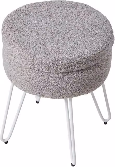 Living and Home Grey Bouclé Teddy Fleece Upholstered Cylindrical Storage Stool – 1