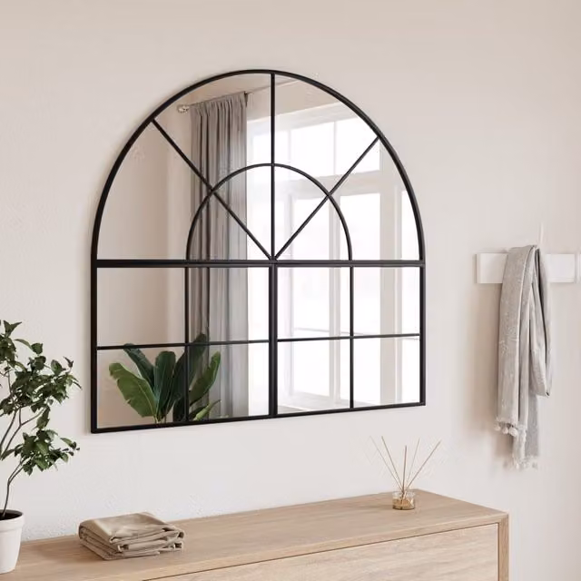 Berkfield Home Minimalist Arch Wall Mirror in Black, Metal and Glass, W: 90 cm, H: 100 cm