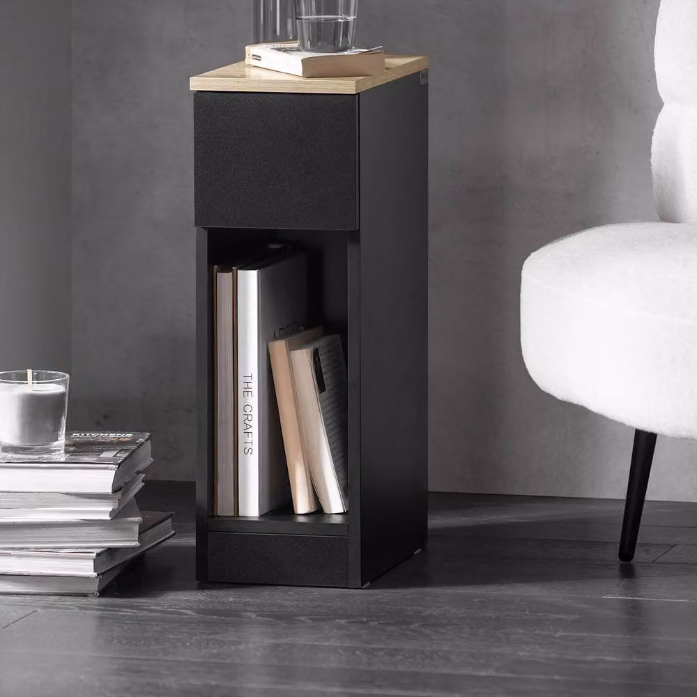 SOBUY Modern Black Slim Bedside Table with Side Compartments and Engineered Wood Finish, W/D/H: 35.0 x 20.0 x 60.0 cm – 5
