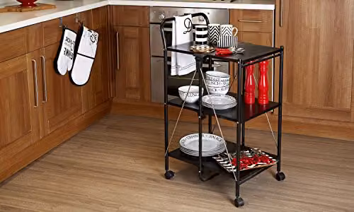 Premier Housewares Black Rectangular Folding Kitchen Trolley with Castors – 5