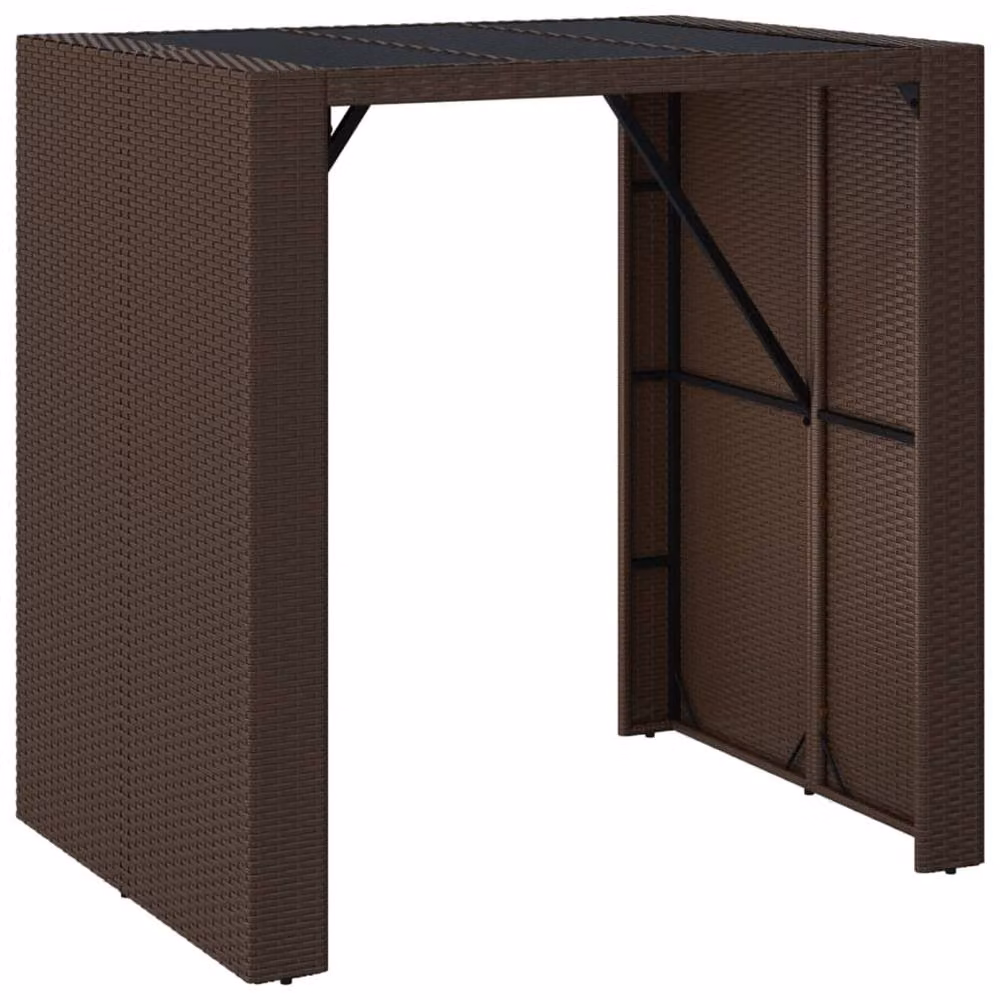 Berkfield Home Beautiful Bar Table with Glass Top in Brown Poly Rattan and Steel, W/D/H: 105 x 80 x 110 cm – 3