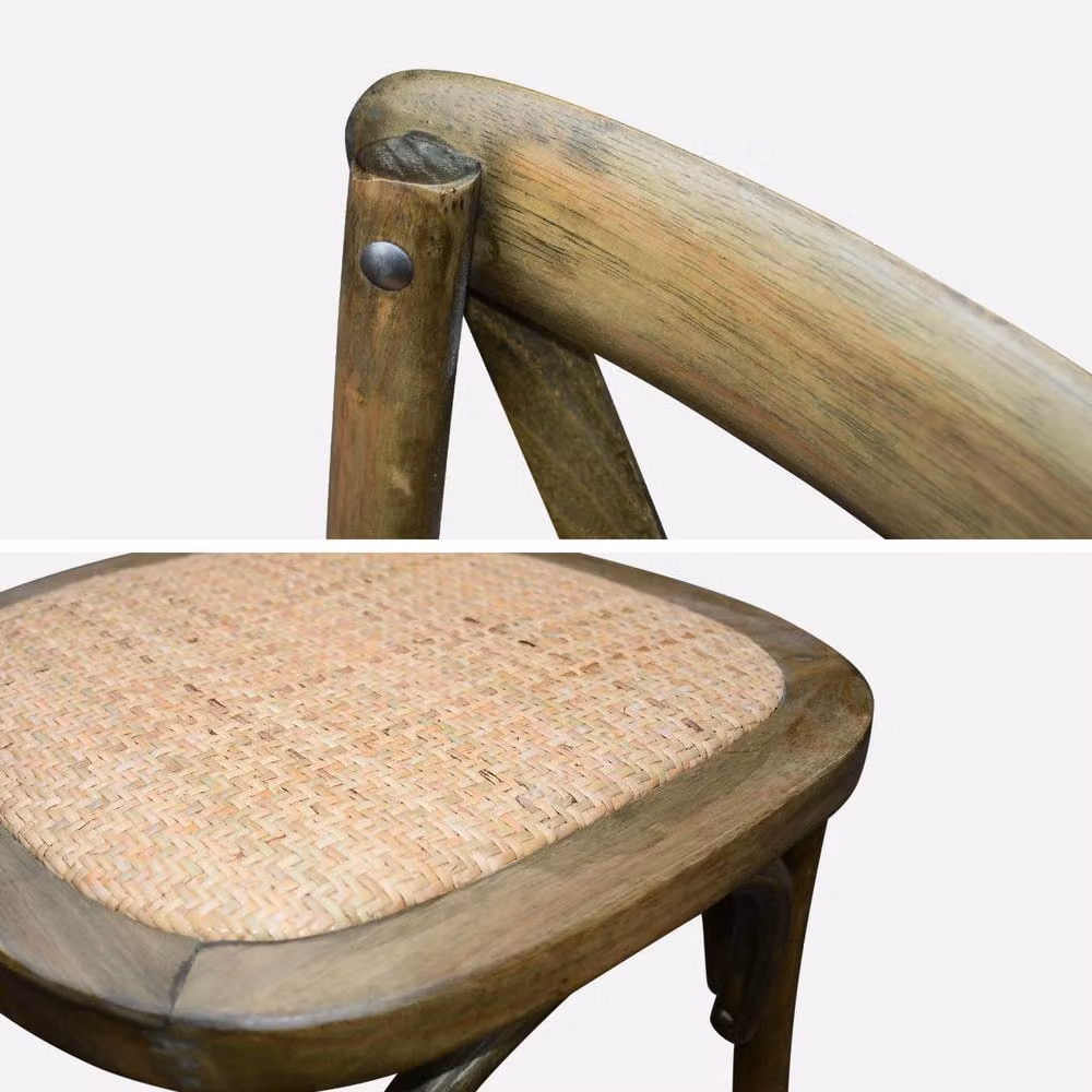 sweeek Set of 2 Vintage Brown Wooden and Rattan Bistro Chairs – 3
