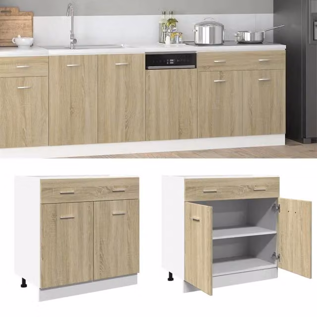 Berkfield Home Lyon Sonoma Oak Drawer Bottom Cabinet in Brown, W/D/H: 80 x 46 x 81.5 cm – 1