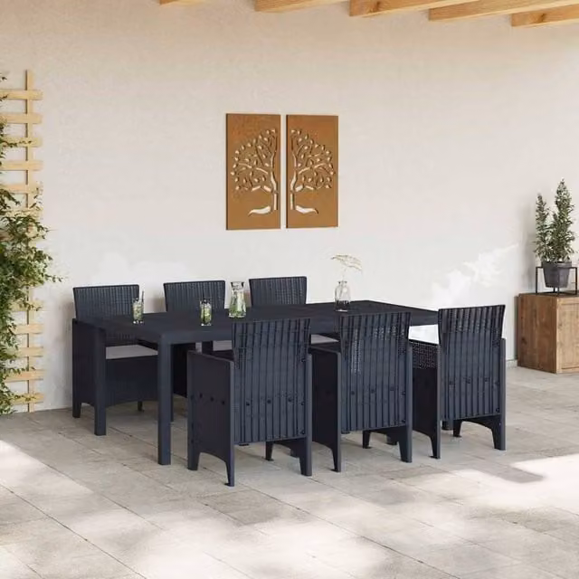 Berkfield Home Modern 7 Piece Anthracite Poly Rattan Garden Dining Set with Cushions – 1