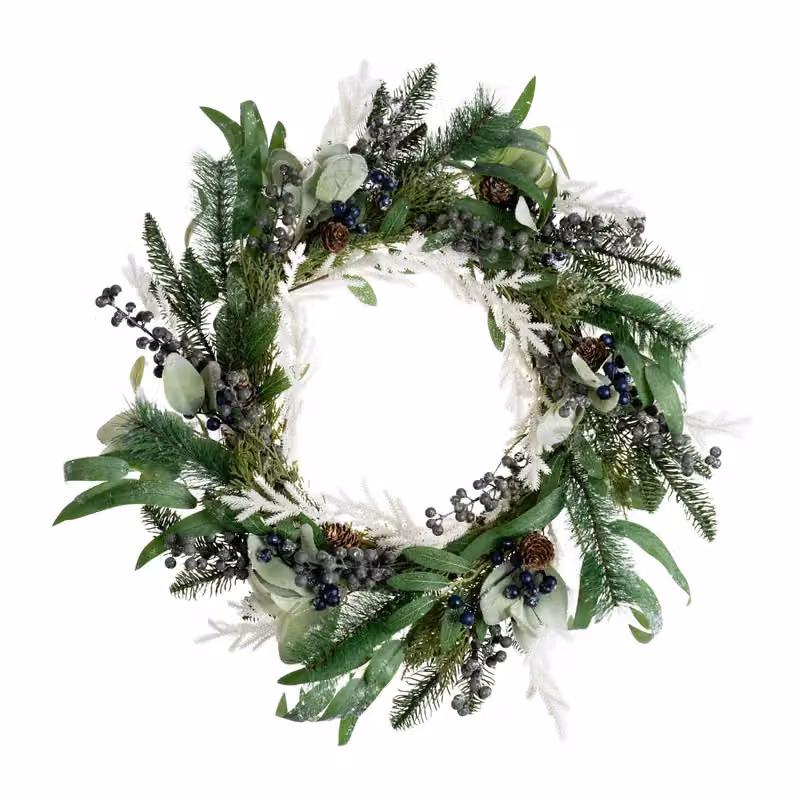 Scottish Everlastings Ltd Blue, Green and White Blueberry and Pine Christmas Wreath, Diameter: 60 cm – 2