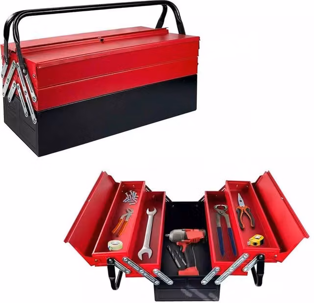 Hinsinc Heavy Duty 3 Tier Metal Cantilever Tool Box in Red, W: 52 cm, D: 52 cm – 1