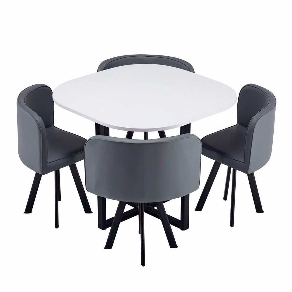 Comfy Living Ltd Modern Square Dining Table Set with 4 Grey Chairs and White Table, W/D/H: 90 x 90 x 75 cm – 2