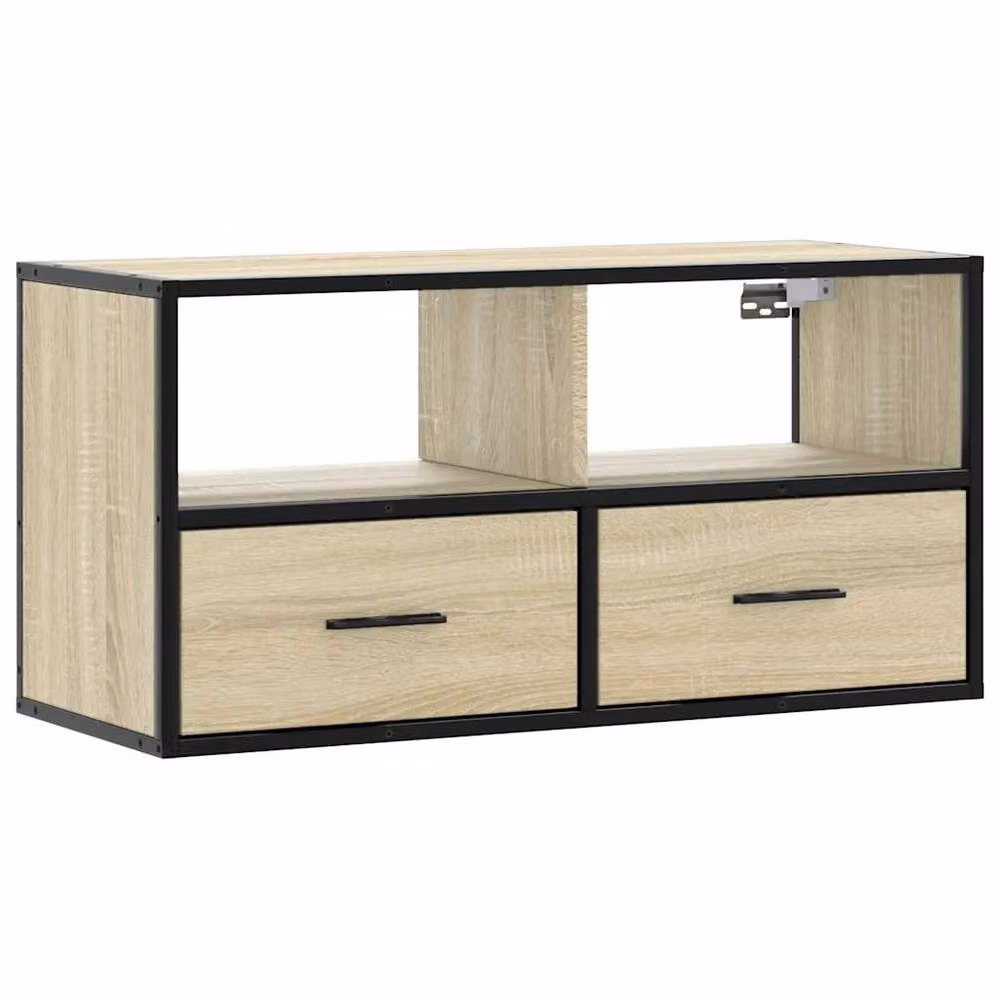 Berkfield Home TV Cabinet in Sonoma Oak and Beige, W/D/H: 80 x 31 x 39.5 cm – 3