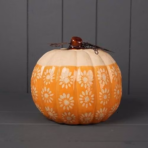 Generic Orange Ceramic Pumpkin Tabletop Decoration for Autumn and Halloween, Height: 19 cm – 1