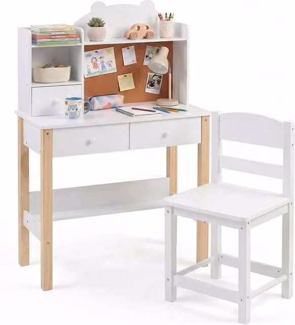 Kelvenix White Wooden Desk and Chair Set for Children and Home Office