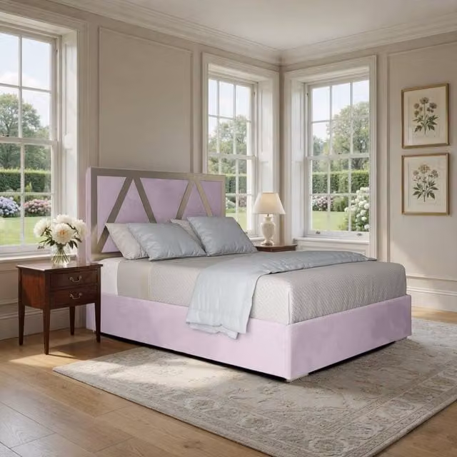 KDMD Erdington Super King Designer Bed Frame in Pink Soft Velvet with Metal Frame