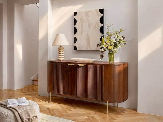 Vente-unique Mango Wood and Metal Sideboard with 2 Doors, Brown and Gold – 1