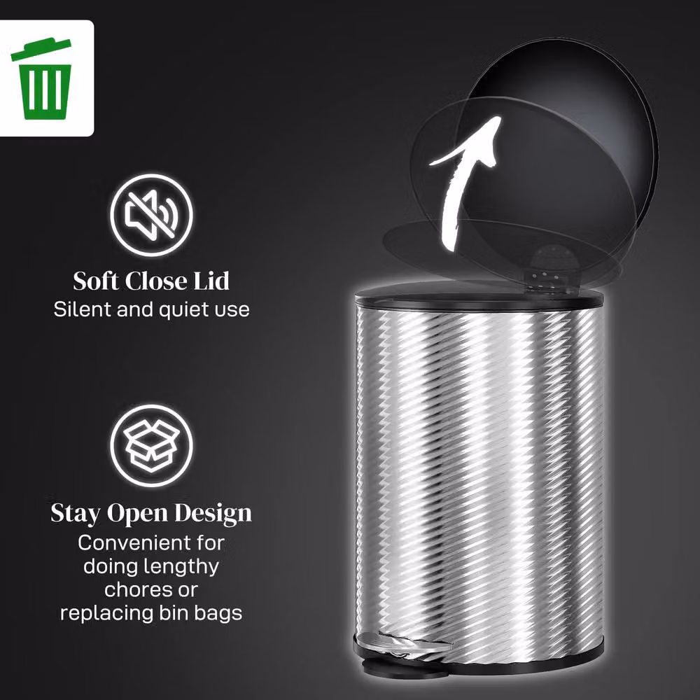 STILVORA 20L Stainless Steel Pedal Bin with Soft-Close Lid and Removable Inner Bucket in Silver – 6