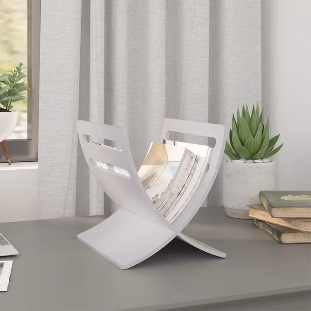 Berkfield Home Modern White Wooden Freestanding Magazine Rack – 1