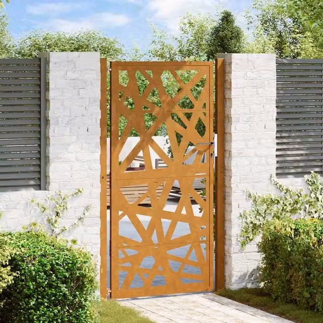 Berkfield Home Brown Weathering Steel Garden Gate, W: 105 cm, H: 180 cm