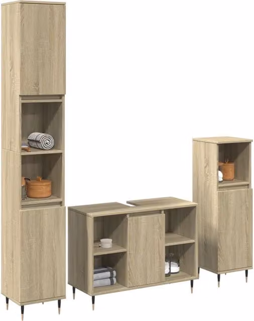 Berkfield Home 3 Piece Industrial Bathroom Furniture Set in Sonoma Oak and Brown