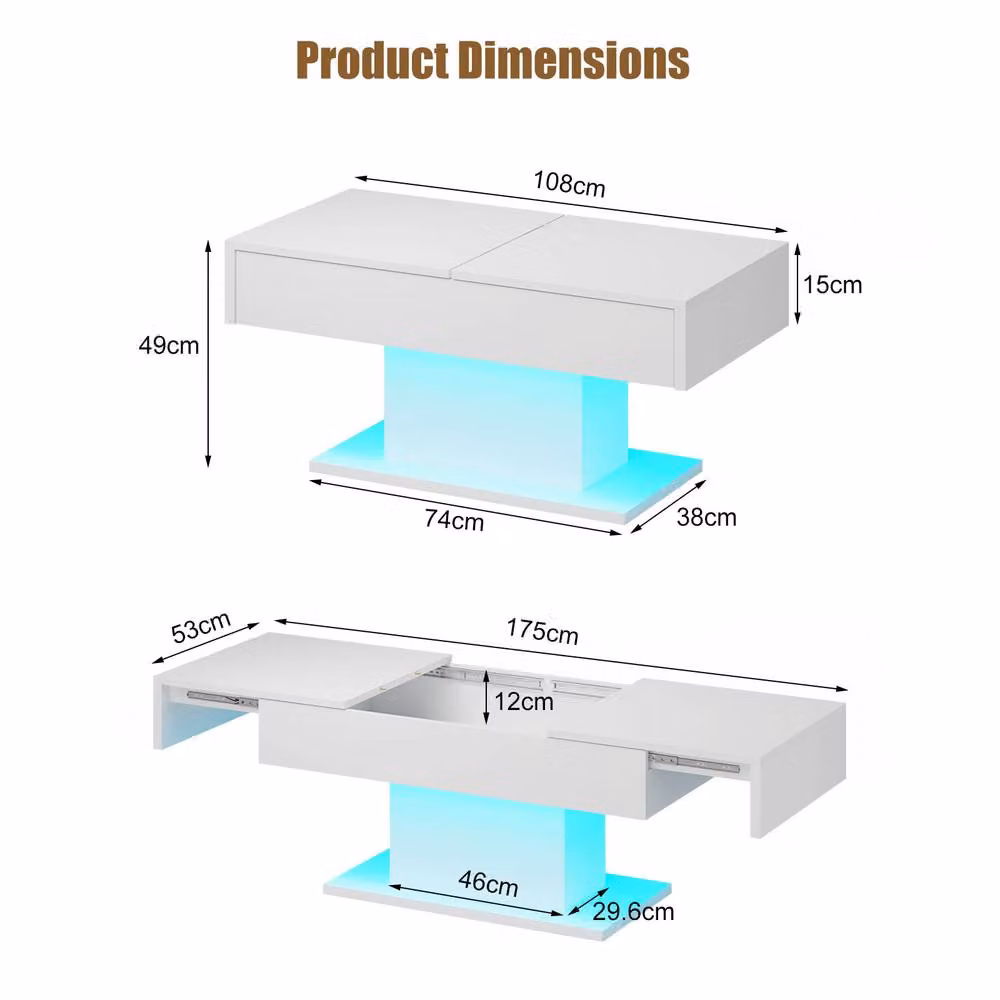 KEEPREAPER Modern Rectangular Coffee Table with Sliding Top and Hidden Storage in Glossy White – 4