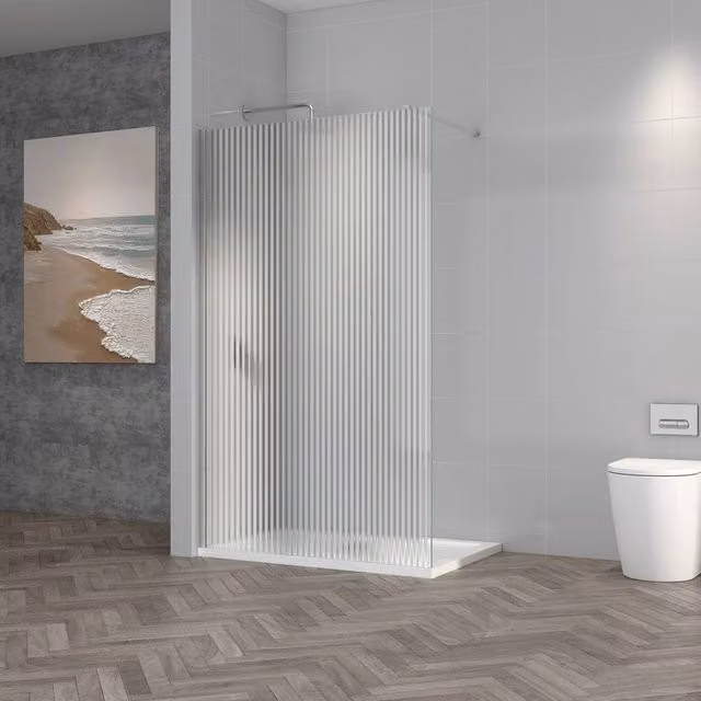 Bathroom Kingdom Milo Fluted 8mm Wet Room Shower Glass Panel in Silver, Width: 800 mm