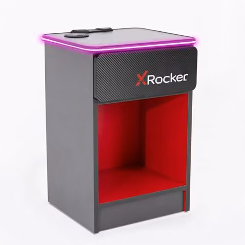 X Rocker Carbon-Tek Bedside Table with LED Lighting and Wireless Charging, Grey and Red, W: 36 cm, D: 33 cm, H: 54 cm – 2
