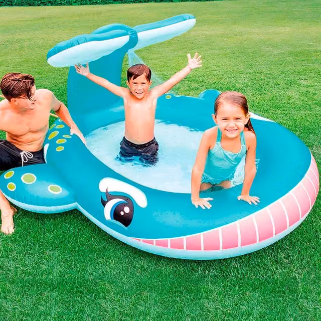 Intex Blue Inflatable Whale Spray Pool for Children, W/D/H: 196 x 201 x 91 cm