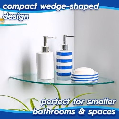 Harbour Housewares Set of 3 Wall-Mounted Glass Corner Shelves in Black and Transparent – 3