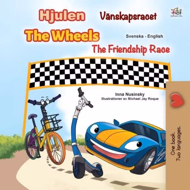 Kidkiddos Books The Wheels - The Friendship Race Swedish English Bilingual Book in White and Multicolour