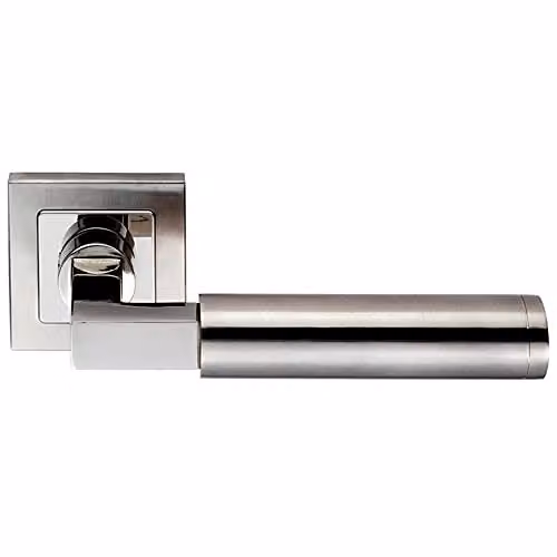 Loops Square Cut Mitred Bar Handle with Rosette Set in Polished Silver Stainless Steel Finish – 1